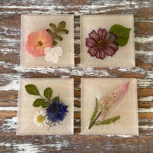 Dried Flowers Resin Drink Coasters Set of 4 House Housewarming Table Gift